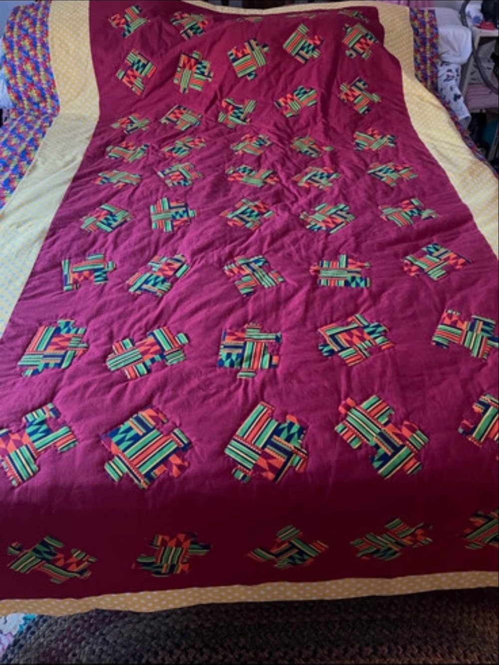 Maroon Patchwork Quilt Throw - Stylish Home Bedding autism awareness